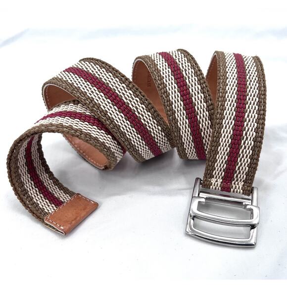 Burberry Red & Tan Striped Canvas D-Ring Buckle Mens Belt Size 34 - Picture 1 of 6